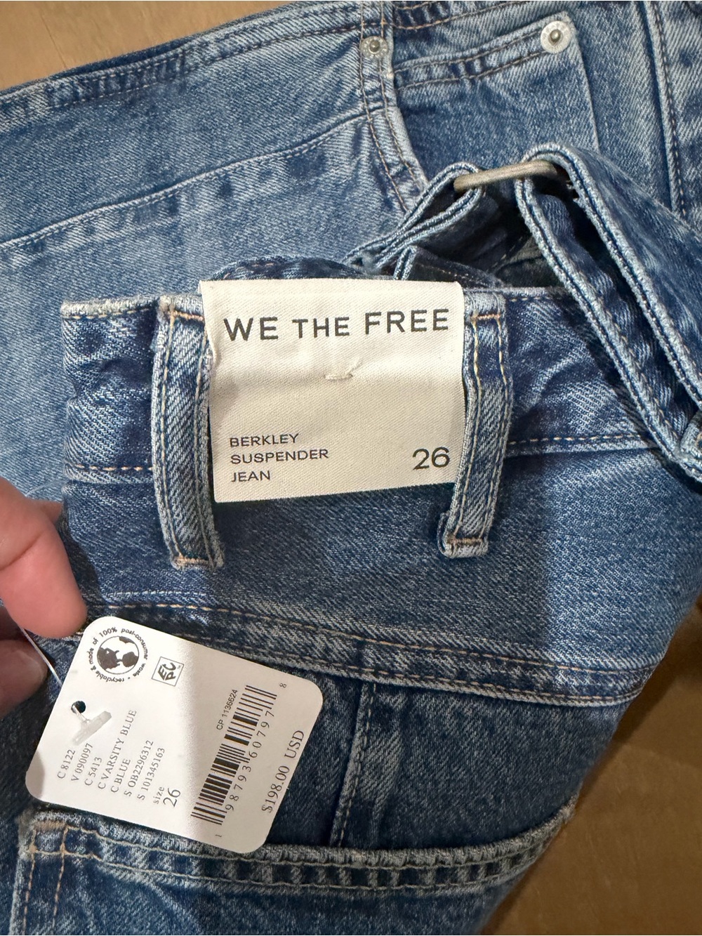 Free People Berkley Varsity Blue  Suspender Overalls 26 NWT - Picture 6 of 6